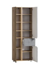 Seitenschrank >Paris< in Betongrau / Wotaneiche, MDF - 65x180x35cm (BxHxT)