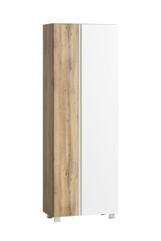 Seitenschrank >Paris< in weiß / Wotaneiche, MDF - 65x180x35cm (BxHxT)