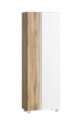 Seitenschrank >Paris< in weiß / Wotaneiche, MDF - 65x180x35cm (BxHxT)
