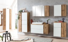 Seitenschrank >Paris< in weiß / Wotaneiche, MDF - 65x180x35cm (BxHxT)