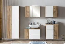 Seitenschrank >Paris< in weiß / Wotaneiche, MDF - 65x180x35cm (BxHxT)