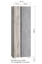 Seitenschrank >Paris< in weiß / Wotaneiche, MDF - 65x180x35cm (BxHxT)