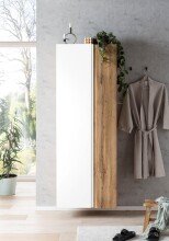 Seitenschrank >Paris< in weiß / Wotaneiche, MDF - 65x180x35cm (BxHxT)