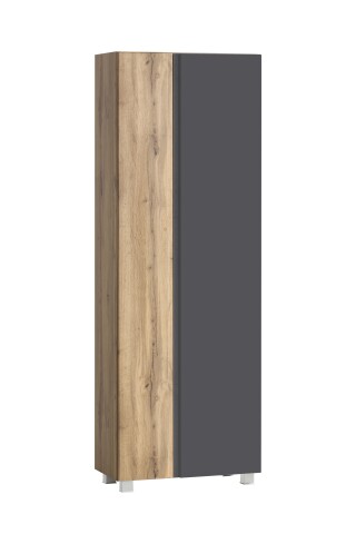 Seitenschrank >Paris< in grau / Wotaneiche, MDF - 65x180x35cm (BxHxT)