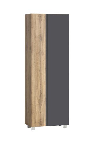 Seitenschrank >Paris< in grau / Wotaneiche, MDF - 65x180x35cm (BxHxT)