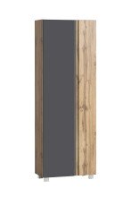 Seitenschrank >Paris< in grau / Wotaneiche, MDF - 65x180x35cm (BxHxT)