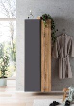 Seitenschrank >Paris< in grau / Wotaneiche, MDF - 65x180x35cm (BxHxT)