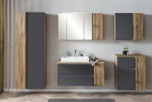 Seitenschrank >Paris< in grau / Wotaneiche, MDF - 65x180x35cm (BxHxT)