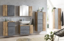 Seitenschrank >Paris< in Betongrau / Wotaneiche, MDF - 65x180x35cm (BxHxT)