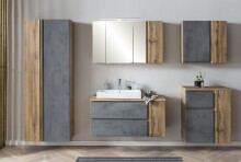 Seitenschrank >Paris< in Betongrau / Wotaneiche, MDF - 65x180x35cm (BxHxT)