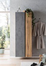 Seitenschrank >Paris< in Betongrau / Wotaneiche, MDF - 65x180x35cm (BxHxT)
