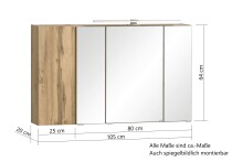 Spiegelschrank >Paris< in Wotaneiche - 105x64x20cm (BxHxT)