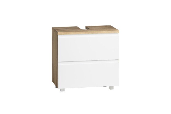 Waschbeckenunterschrank >Paris< in weiß / Wotaneiche, MDF - 60x54x35cm (BxHxT)