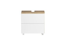 Waschbeckenunterschrank >Paris< in weiß / Wotaneiche, MDF - 60x54x35cm (BxHxT)