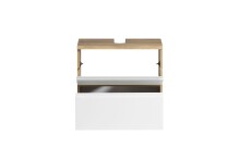 Waschbeckenunterschrank >Paris< in weiß / Wotaneiche, MDF - 60x54x35cm (BxHxT)
