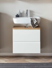 Waschbeckenunterschrank >Paris< in weiß / Wotaneiche, MDF - 60x54x35cm (BxHxT)