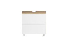 Waschbeckenunterschrank >Paris< in weiß / Wotaneiche, MDF - 60x54x35cm (BxHxT)