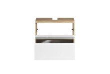 Waschbeckenunterschrank >Paris< in weiß / Wotaneiche, MDF - 60x54x35cm (BxHxT)