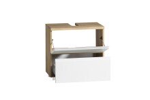 Waschbeckenunterschrank >Paris< in weiß / Wotaneiche, MDF - 60x54x35cm (BxHxT)