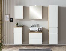 Waschbeckenunterschrank >Paris< in weiß / Wotaneiche, MDF - 60x54x35cm (BxHxT)