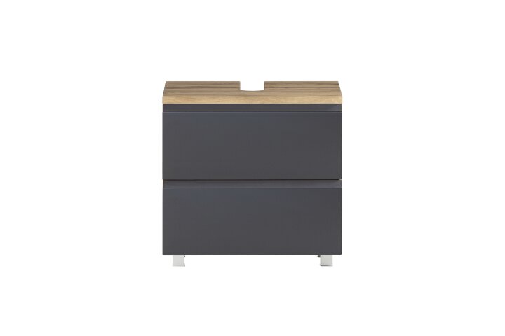Waschbeckenunterschrank >Paris< in grau / Wotaneiche, MDF - 60x54x35cm (BxHxT)