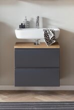 Waschbeckenunterschrank >Paris< in grau / Wotaneiche, MDF - 60x54x35cm (BxHxT)