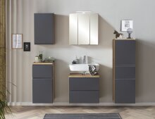 Waschbeckenunterschrank >Paris< in grau / Wotaneiche, MDF - 60x54x35cm (BxHxT)