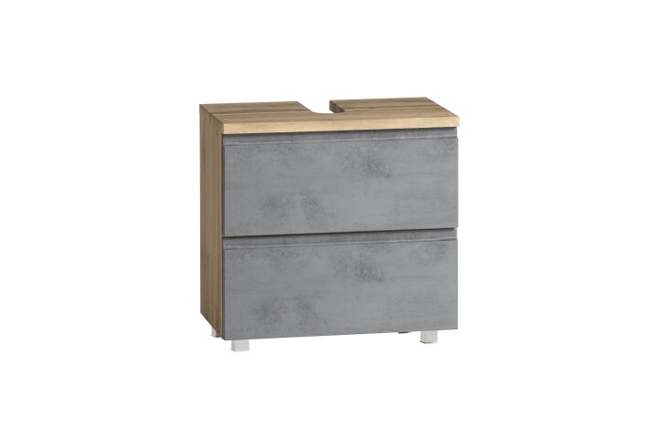 Waschbeckenunterschrank >Paris< in grau, Wotaneiche, MDF - 60x54x35cm (BxHxT)