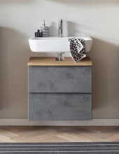 Waschbeckenunterschrank >Paris< in grau, Wotaneiche, MDF - 60x54x35cm (BxHxT)