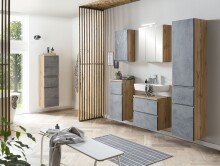 Waschbeckenunterschrank >Paris< in grau, Wotaneiche, MDF - 60x54x35cm (BxHxT)