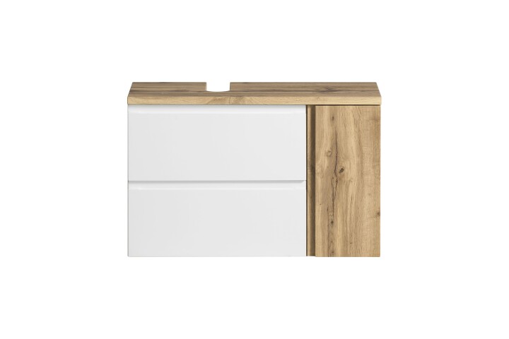 Waschbeckenunterschrank >Paris< in weiß, Wotaneiche, MDF - 85x54x35cm (BxHxT)