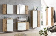 Waschbeckenunterschrank >Paris< in weiß, Wotaneiche, MDF - 85x54x35cm (BxHxT)