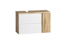Waschbeckenunterschrank >Paris< in weiß, Wotaneiche, MDF - 85x54x35cm (BxHxT)