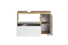 Waschbeckenunterschrank >Paris< in weiß, Wotaneiche, MDF - 85x54x35cm (BxHxT)