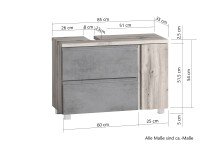 Waschbeckenunterschrank >Paris< in weiß, Wotaneiche, MDF - 85x54x35cm (BxHxT)