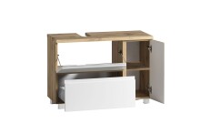 Waschbeckenunterschrank >Paris< in weiß, Wotaneiche, MDF - 85x54x35cm (BxHxT)