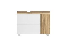 Waschbeckenunterschrank >Paris< in weiß, Wotaneiche, MDF - 85x54x35cm (BxHxT)