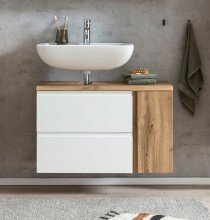 Waschbeckenunterschrank >Paris< in weiß, Wotaneiche, MDF - 85x54x35cm (BxHxT)