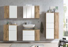 Waschbeckenunterschrank >Paris< in weiß, Wotaneiche, MDF - 85x54x35cm (BxHxT)