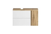 Waschbeckenunterschrank >Paris< in weiß, Wotaneiche, MDF - 85x54x35cm (BxHxT)