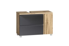 Waschbeckenunterschrank >Paris< in grau, Wotaneiche, MDF - 85x54x35cm (BxHxT)