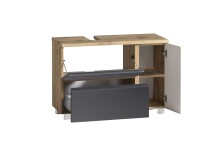 Waschbeckenunterschrank >Paris< in grau, Wotaneiche, MDF - 85x54x35cm (BxHxT)
