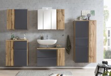 Waschbeckenunterschrank >Paris< in grau, Wotaneiche, MDF - 85x54x35cm (BxHxT)