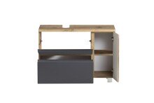 Waschbeckenunterschrank >Paris< in grau, Wotaneiche, MDF - 85x54x35cm (BxHxT)