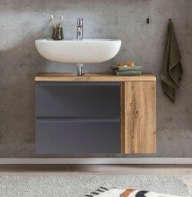 Waschbeckenunterschrank >Paris< in grau, Wotaneiche, MDF - 85x54x35cm (BxHxT)