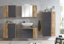 Waschbeckenunterschrank >Paris< in grau, Wotaneiche, MDF - 85x54x35cm (BxHxT)