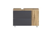 Waschbeckenunterschrank >Paris< in grau, Wotaneiche, MDF - 85x54x35cm (BxHxT)