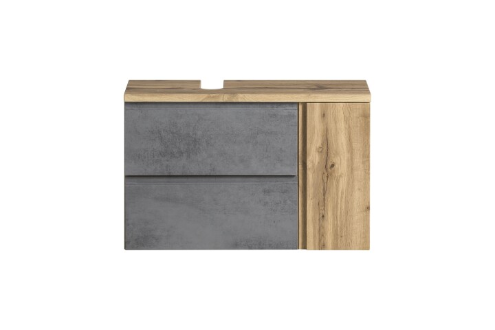 Waschbeckenunterschrank >Paris< in Betongrau, Wotaneiche, MDF - 85x54x35 (BxHxT)