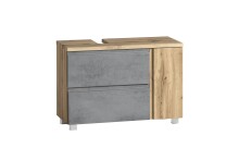 Waschbeckenunterschrank >Paris< in Betongrau, Wotaneiche, MDF - 85x54x35 (BxHxT)