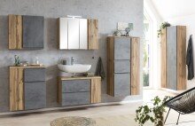 Waschbeckenunterschrank >Paris< in Betongrau, Wotaneiche, MDF - 85x54x35 (BxHxT)